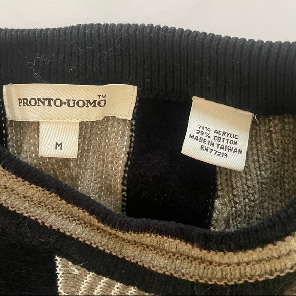Pronto Uomo Sweater Tan Black Medium Men Cotton Acrylic Pullover - Picture 6 of 7